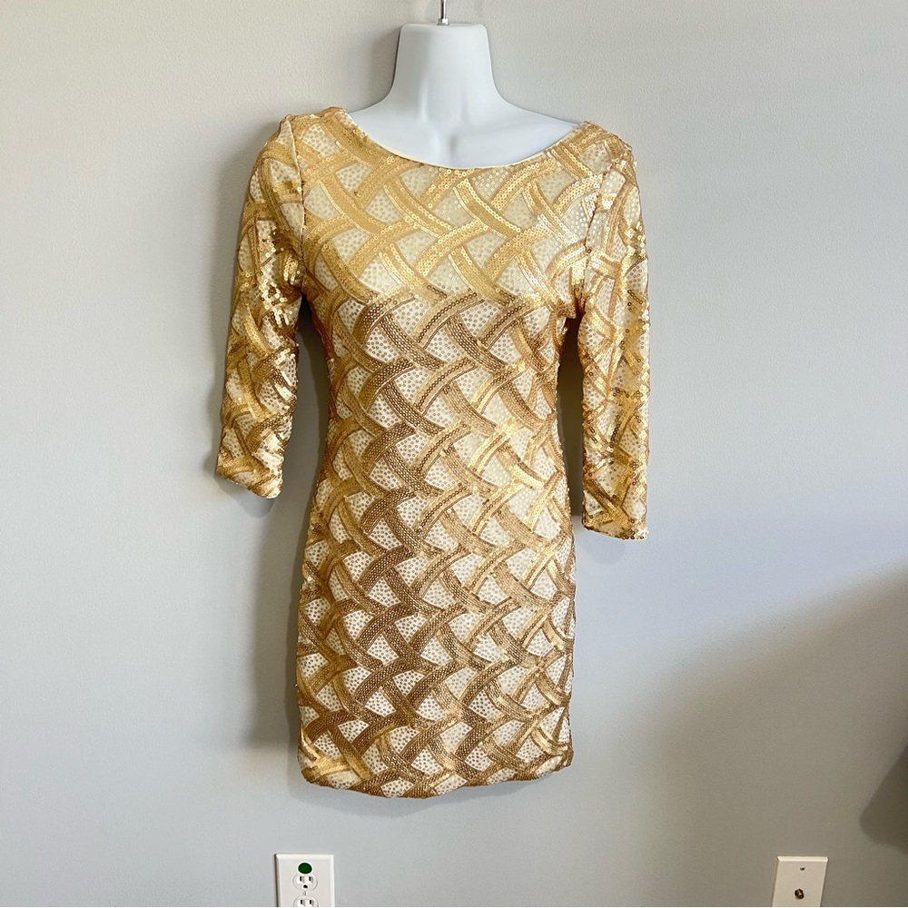 As U Wish S Gold Cream Sequin Scoop Back Cocktail Sparkly Mini Dress